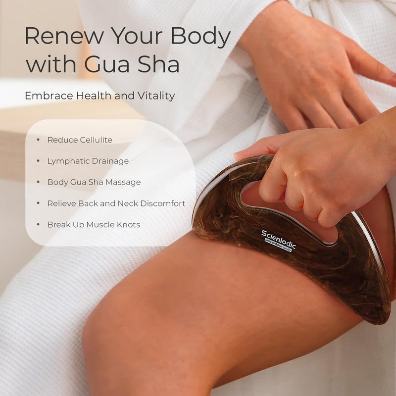 Scienlodic Gua Sha Massage Tool with Handle (Resin) Larger Guasha Body Scraping Tool for Back Legs Neck Massage, Lymphatic Drainage, Cellulite Remove - Large Brown - Image 4