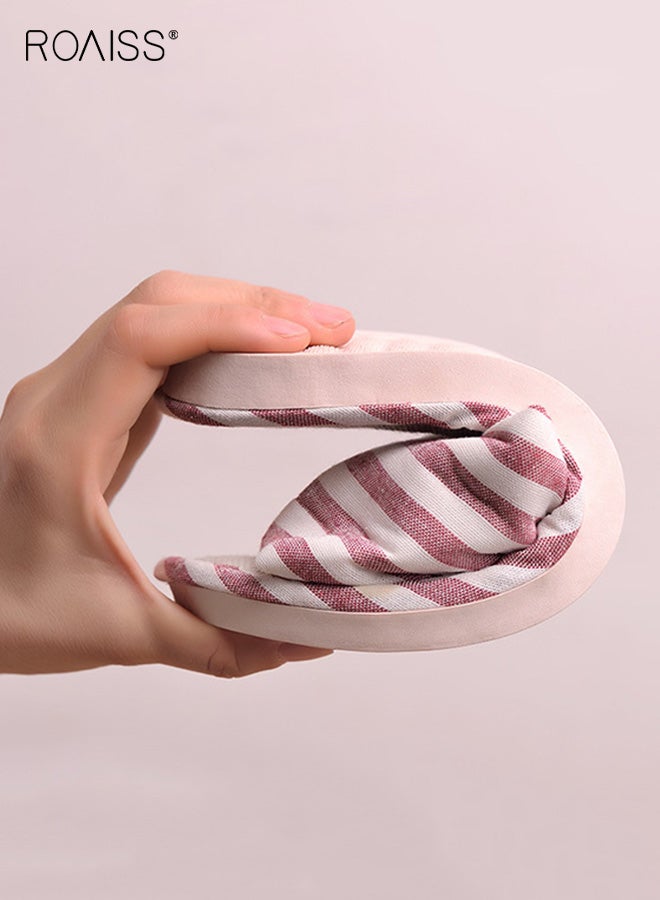 رويس نعال نسائية من الكتان، نعال منزلية ناعمة النعل مضادة للانزلاق، مناسبة لموسم الربيع/الخريف، مناسبة للزوجين، مصنوعة من القطن والكتان، تمتص العرق، بنعل مسطح، لون أحمر - Image 2