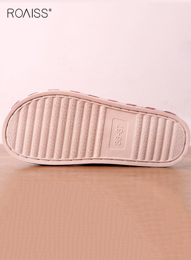 رويس نعال نسائية من الكتان، نعال منزلية ناعمة النعل مضادة للانزلاق، مناسبة لموسم الربيع/الخريف، مناسبة للزوجين، مصنوعة من القطن والكتان، تمتص العرق، بنعل مسطح، لون أحمر - Image 3