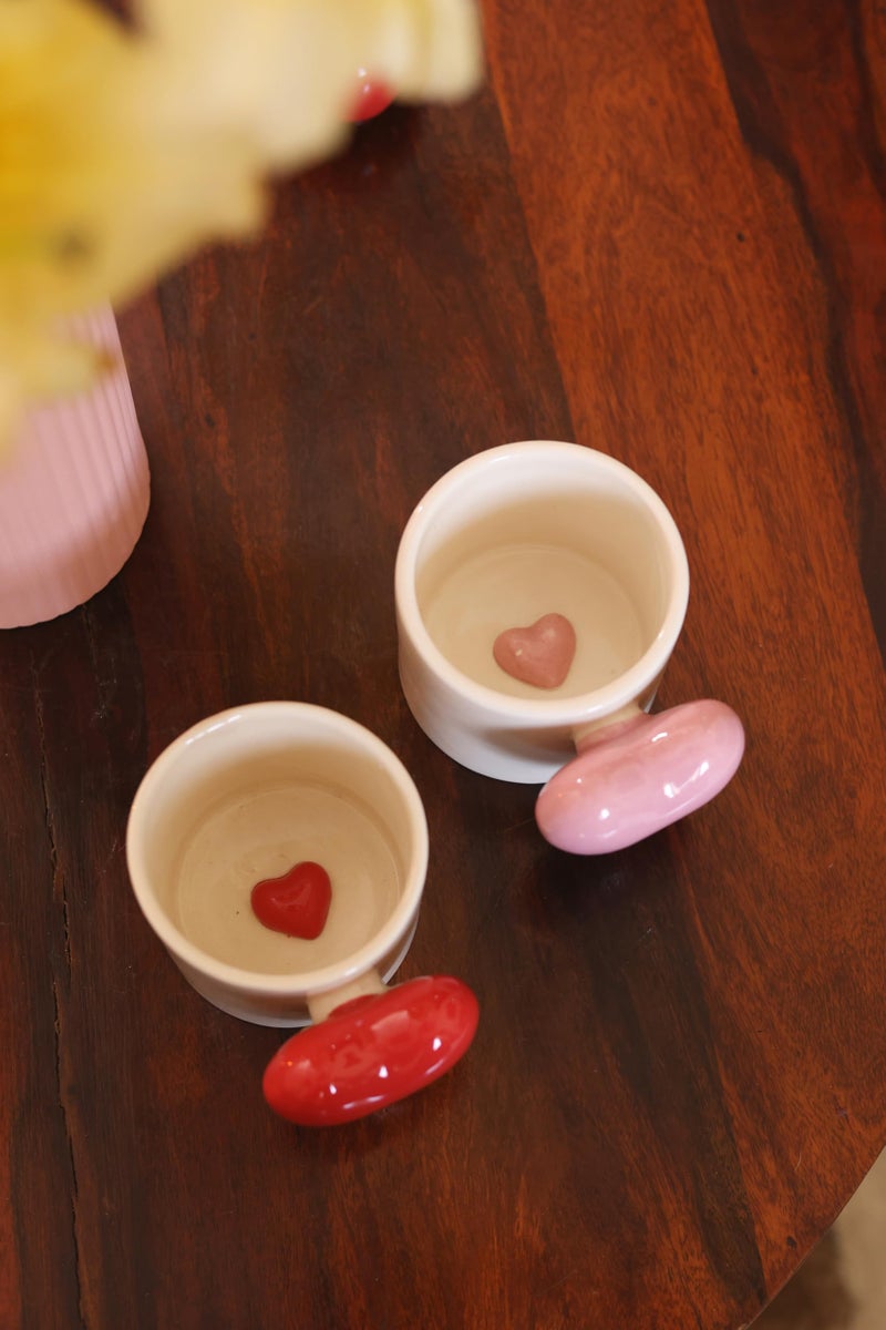 Craftribal Ceramic Heartbeat Mug Combo with Heart Handle & Pop Heart Inside, 350 ML, Pink & Red, Romantic Gift for Anniversary, Birthday, Boyfriend, Girlfriend, Coffee Lovers, Valentine's Day (2 Pcs) - Image 2