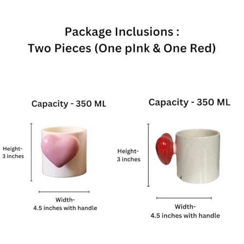 Craftribal Ceramic Heartbeat Mug Combo with Heart Handle & Pop Heart Inside, 350 ML, Pink & Red, Romantic Gift for Anniversary, Birthday, Boyfriend, Girlfriend, Coffee Lovers, Valentine's Day (2 Pcs) - Image 5