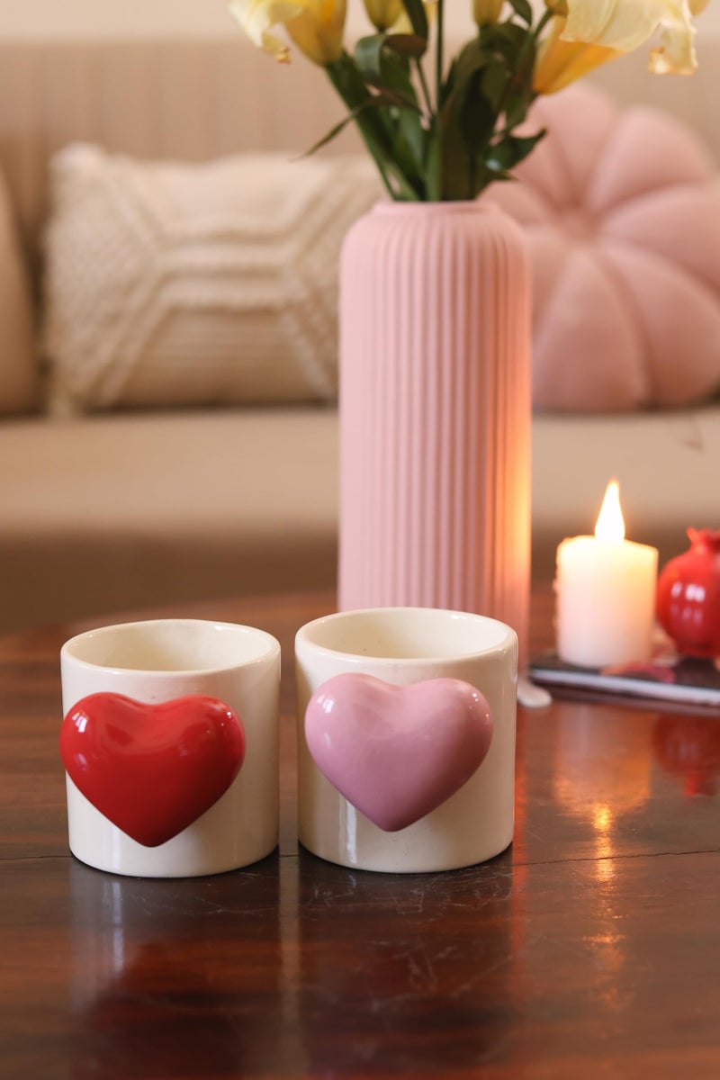 Craftribal Ceramic Heartbeat Mug Combo with Heart Handle & Pop Heart Inside, 350 ML, Pink & Red, Romantic Gift for Anniversary, Birthday, Boyfriend, Girlfriend, Coffee Lovers, Valentine's Day (2 Pcs) - Image 1