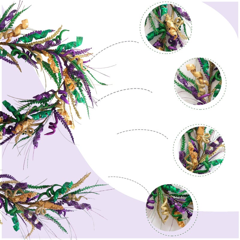 Bibelot 70 Inch Mardi Gras Purple and Green Glitter Garland, Mardi Gras Hanging Party Garland for Front Door Mantle Fireplace Carnival Party Indoor and Outdoor Decor - Image 2