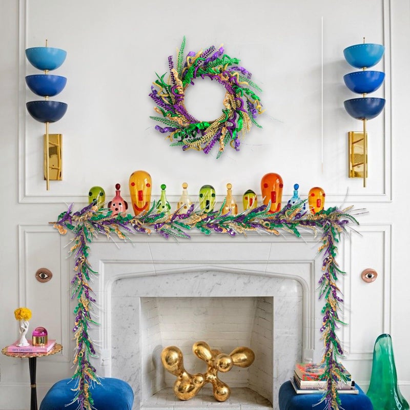 Bibelot 70 Inch Mardi Gras Purple and Green Glitter Garland, Mardi Gras Hanging Party Garland for Front Door Mantle Fireplace Carnival Party Indoor and Outdoor Decor - Image 5