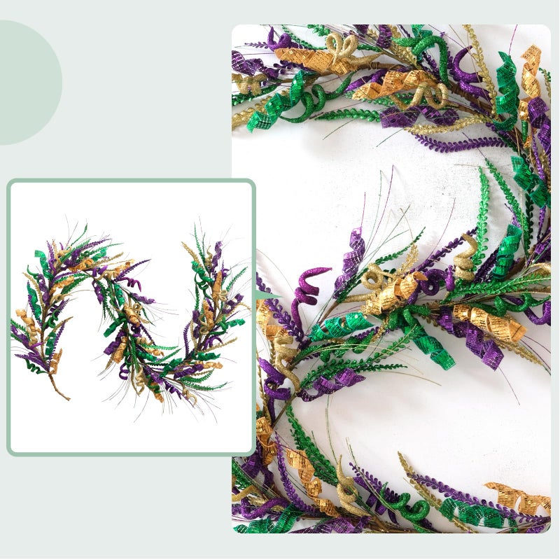 Bibelot 70 Inch Mardi Gras Purple and Green Glitter Garland, Mardi Gras Hanging Party Garland for Front Door Mantle Fireplace Carnival Party Indoor and Outdoor Decor - Image 4