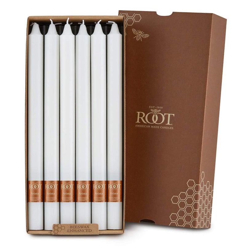 Root Candles 12Count Unscented Dinner Candles Dripless Beeswax Enhanced Smooth Arista Boxed Candle Set 12Inch White