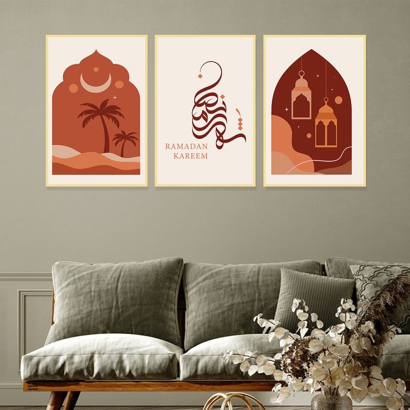 Marktna Three canvas paintings with an Islamic design for the month of Ramadan, with a hollow frame, measuring (120×60), three pieces. - Image 1