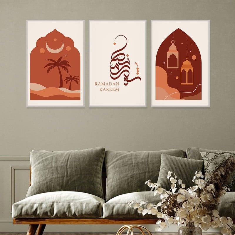 Marktna Three canvas paintings with an Islamic design for the month of Ramadan, with a hollow frame, measuring (120×60), three pieces. - Image 2