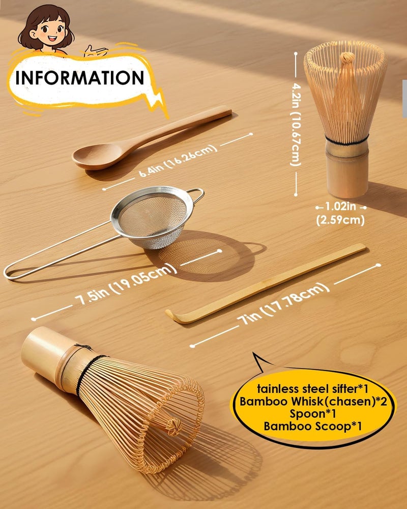 JUL WIND Bamboo Matcha Whisk Set with 2-pack 100% Natural Bamboo matcha Whisk,Sifter,Tea Scoop and Tea Spoon，Handcrafted Traditional Japanese Chasen, Matcha Kit for Authentic Matcha Tea Preparation - Image 4