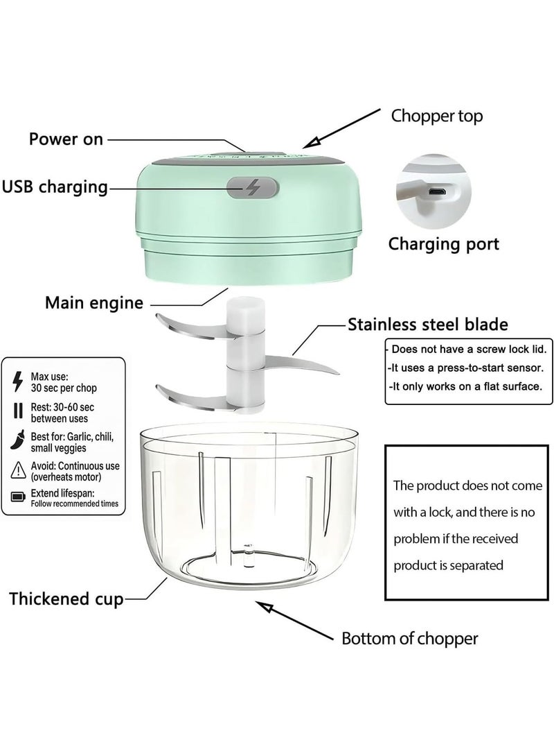 Hugifts Electric Mini Garlic Cutter - Green [Double Cup 250ml + 100ml], 250ml USB Mini Food Cutter, Garlic Cutter, Vegetable Cutter, Onion Cutter, Portable Mini Food Processor, Suitable for Garlic, Ginger, Chili, Vegetables, etc. - Image 3
