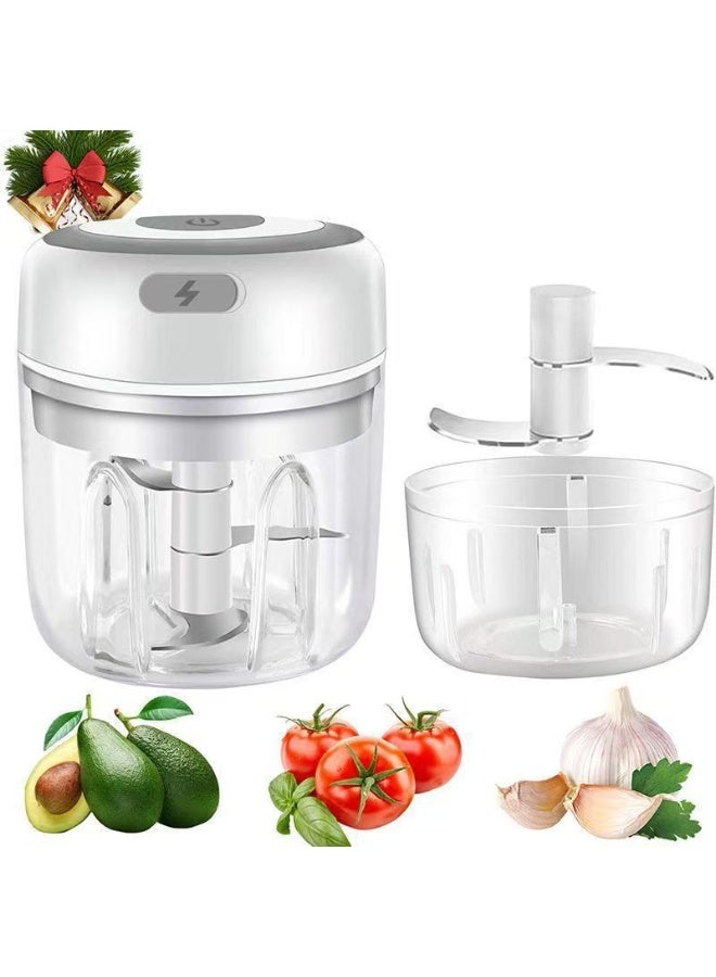 Hugifts Electric Mini Garlic Cutter - Green [Double Cup 250ml + 100ml], 250ml USB Mini Food Cutter, Garlic Cutter, Vegetable Cutter, Onion Cutter, Portable Mini Food Processor, Suitable for Garlic, Ginger, Chili, Vegetables, etc. - Image 1