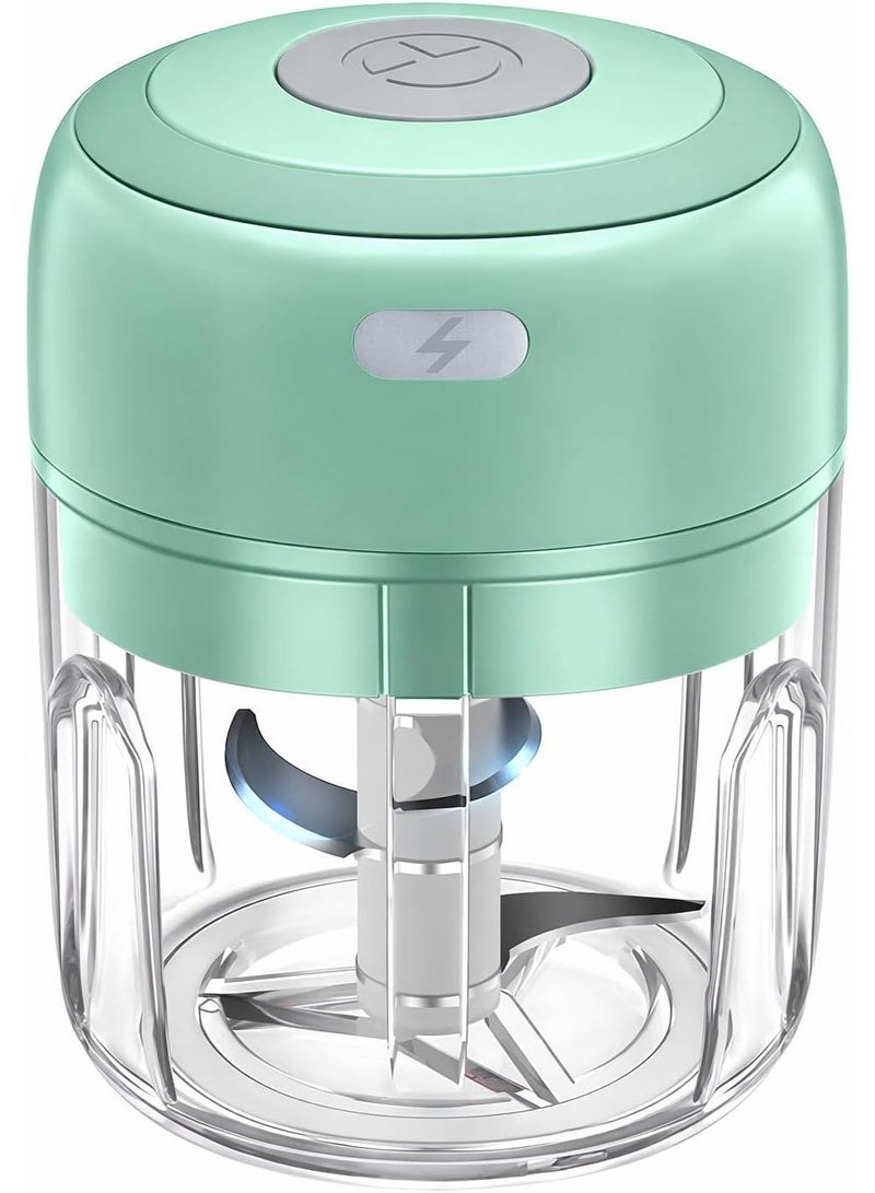 Hugifts Electric Mini Garlic Cutter - Green [Double Cup 250ml + 100ml], 250ml USB Mini Food Cutter, Garlic Cutter, Vegetable Cutter, Onion Cutter, Portable Mini Food Processor, Suitable for Garlic, Ginger, Chili, Vegetables, etc. - Image 2
