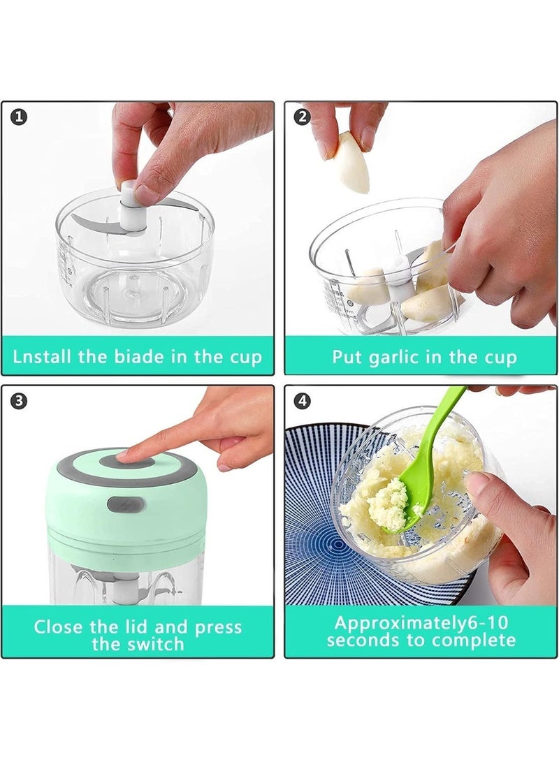 Hugifts Electric Mini Garlic Cutter - Green [Double Cup 250ml + 100ml], 250ml USB Mini Food Cutter, Garlic Cutter, Vegetable Cutter, Onion Cutter, Portable Mini Food Processor, Suitable for Garlic, Ginger, Chili, Vegetables, etc. - Image 5