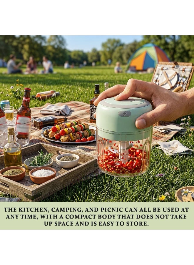 Hugifts Electric Mini Food Chopper, Rechargable Small Food Processor for Garlic, Puree, Onion, Herb, Veggie, Ginger, Fruit Blender (250ml+100ml 2 cups, Green) - Image 5