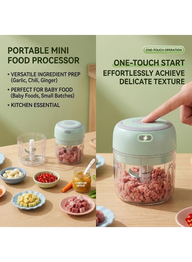 Hugifts Electric Mini Food Chopper, Rechargable Small Food Processor for Garlic, Puree, Onion, Herb, Veggie, Ginger, Fruit Blender (250ml+100ml 2 cups, Green) - Image 3