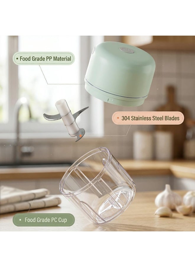 Hugifts Electric Mini Food Chopper, Rechargable Small Food Processor for Garlic, Puree, Onion, Herb, Veggie, Ginger, Fruit Blender (250ml+100ml 2 cups, Green) - Image 2
