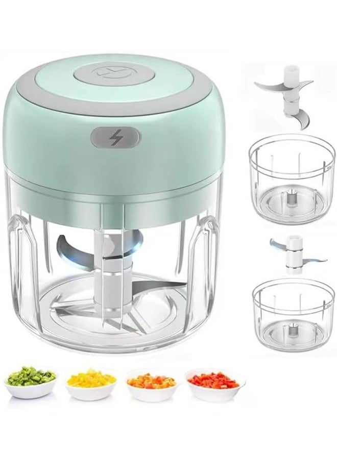 Hugifts Electric Mini Food Chopper, Rechargable Small Food Processor for Garlic, Puree, Onion, Herb, Veggie, Ginger, Fruit Blender (250ml+100ml 2 cups, Green) - Image 1