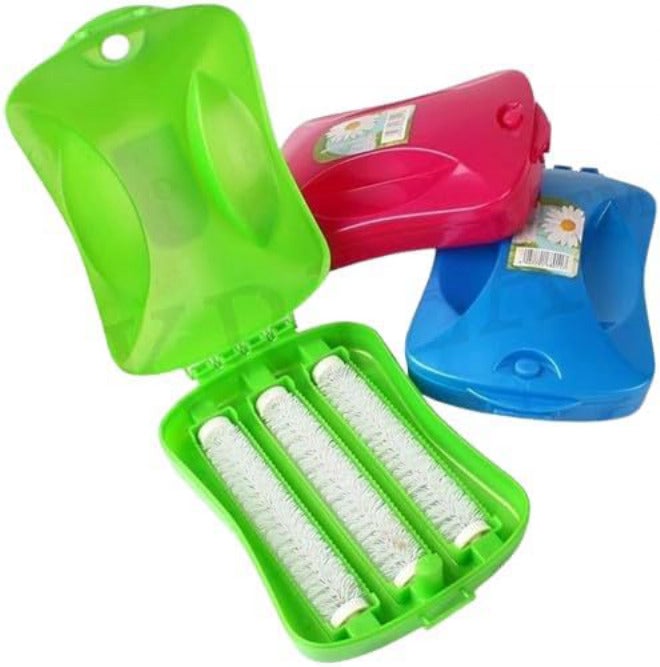 Plastic Handheld Carpet Roller Brush Cleaning with Dust Crumb Collector for Carpets, Car Seats, Table Linen,Bed Sheets, Sofas, Plastic Wet and Dry Brush (3 rolls carpet brush) - Image 1