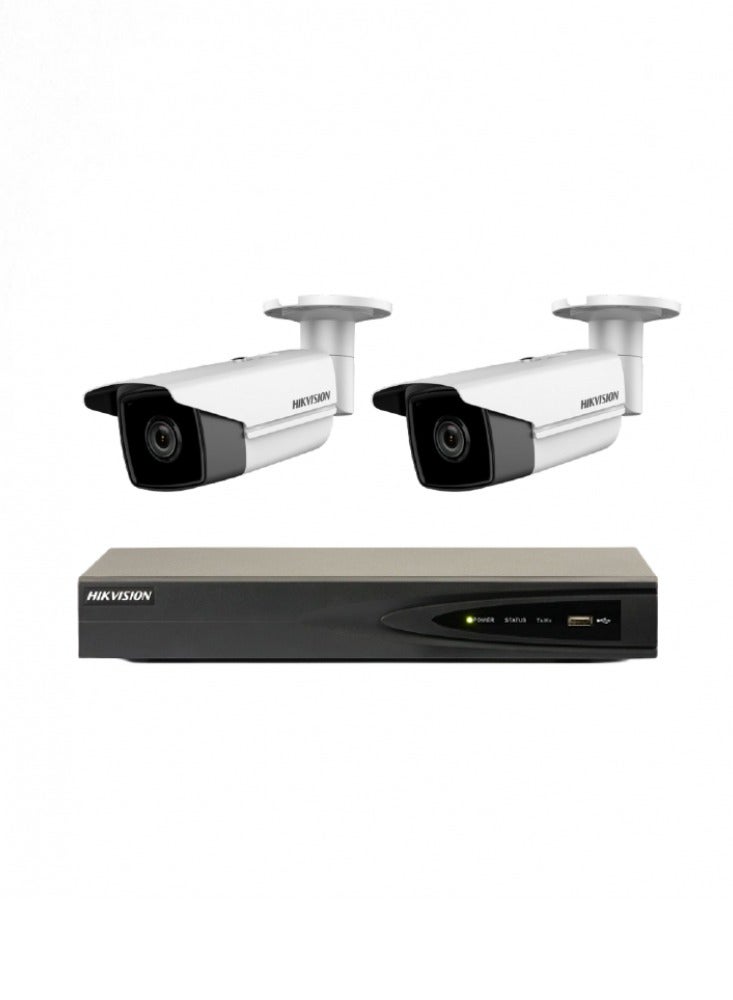 hikvision Hikvision 2 Network Cameras 8 Mega Ip Outdoor 60 Meters With 4 Channel Recording Device N70055990V