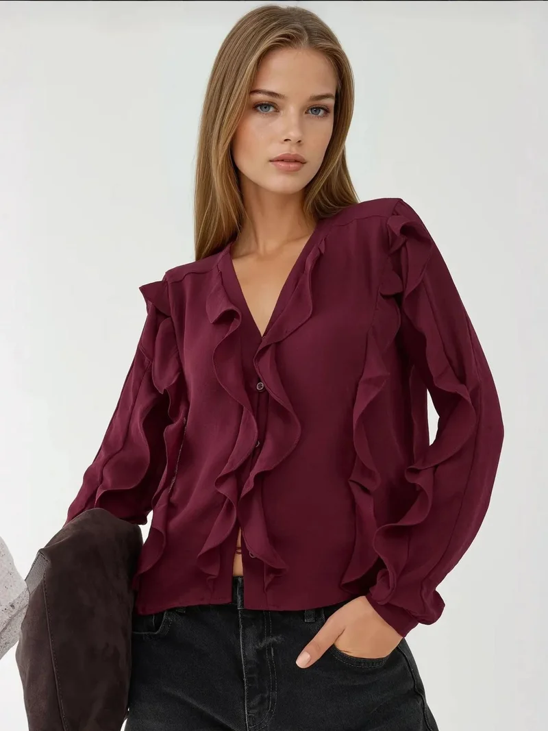 HICCUP Tippet Collar Flounced Bohemian Shirt