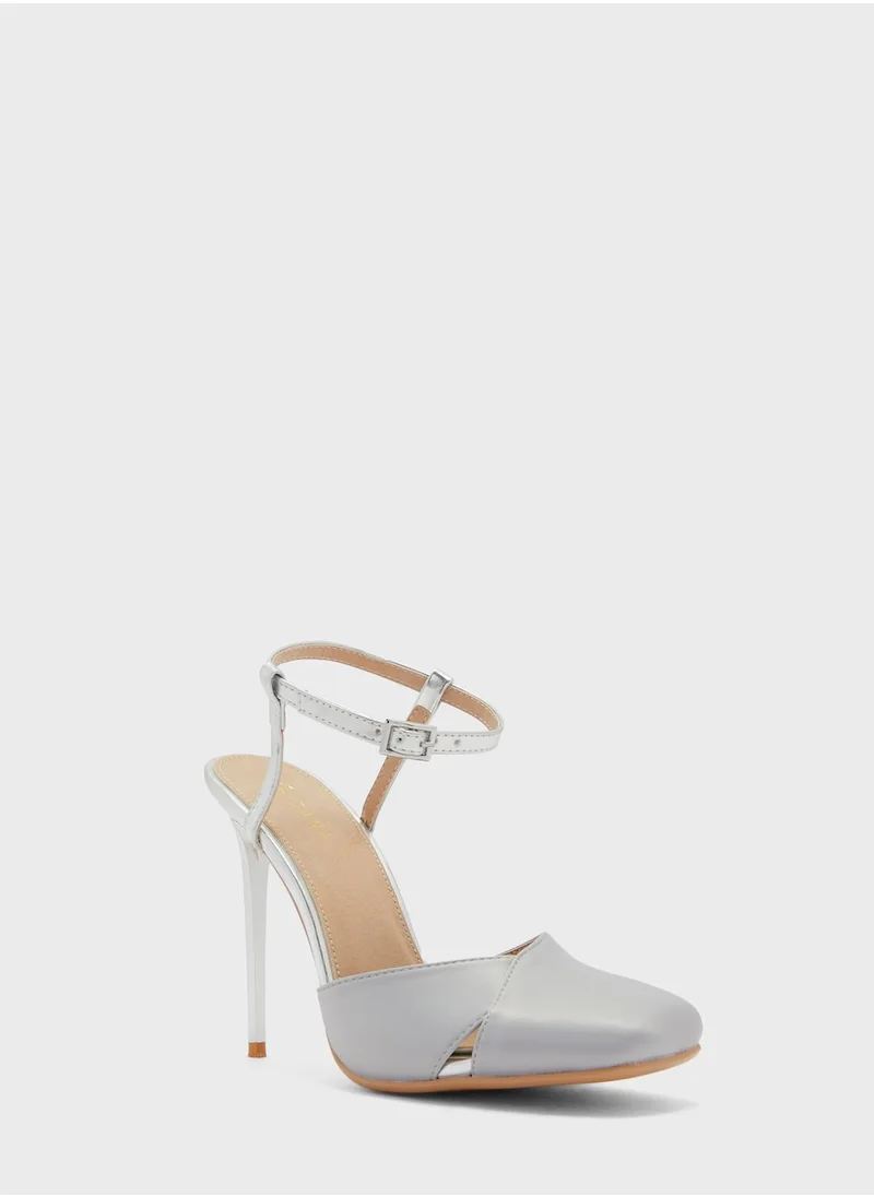 Khizana Satin Woven Ankle Strap Pump