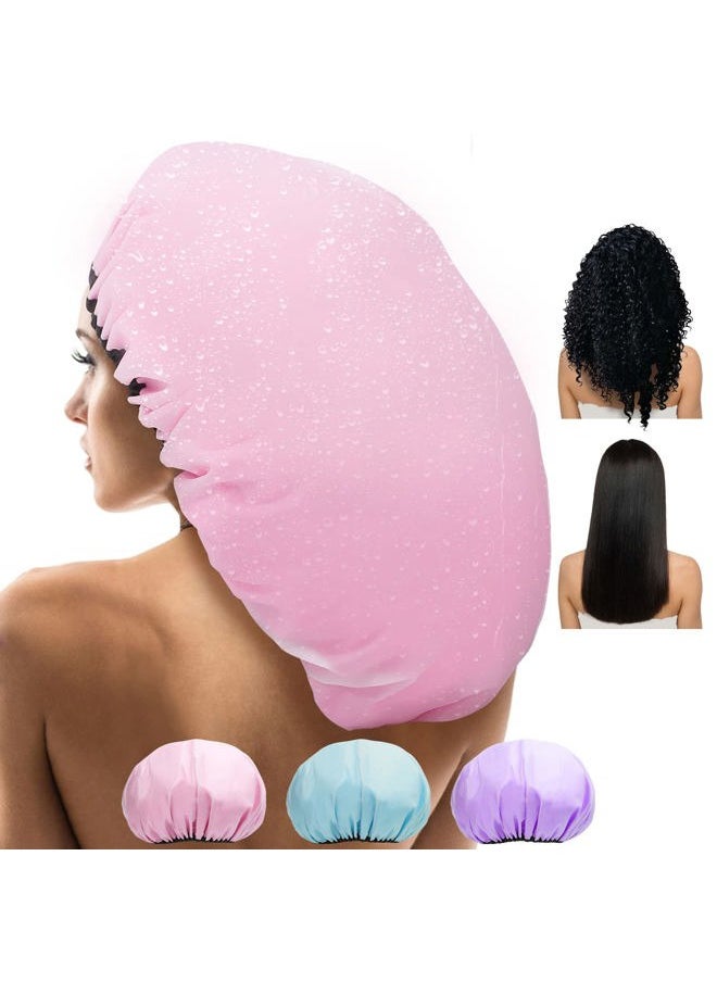 SHEOMERN - Sheomern 3 Pcs 16.5" Super Extra Large Shower Cap, Reusable Dual Waterproof Shower Cap for Women, Jumbo Satin Lined Shower Cap for Braids & Long Hair, XXL Adjustable Hair Cap for Locs Dreadlocks Music - Image 1