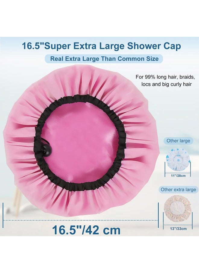 SHEOMERN - Sheomern 3 Pcs 16.5" Super Extra Large Shower Cap, Reusable Dual Waterproof Shower Cap for Women, Jumbo Satin Lined Shower Cap for Braids & Long Hair, XXL Adjustable Hair Cap for Locs Dreadlocks Music - Image 1