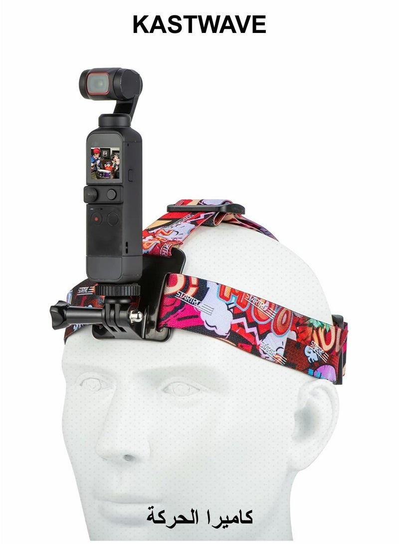KASTWAVE Action Camera Head Mount Strap, Adjustable Camera Head Mount Compatible with Pocket 2 / Action 2 / Hero 8/9 / 10, 2 in 1Action Camera Headband Accessories - Image 1