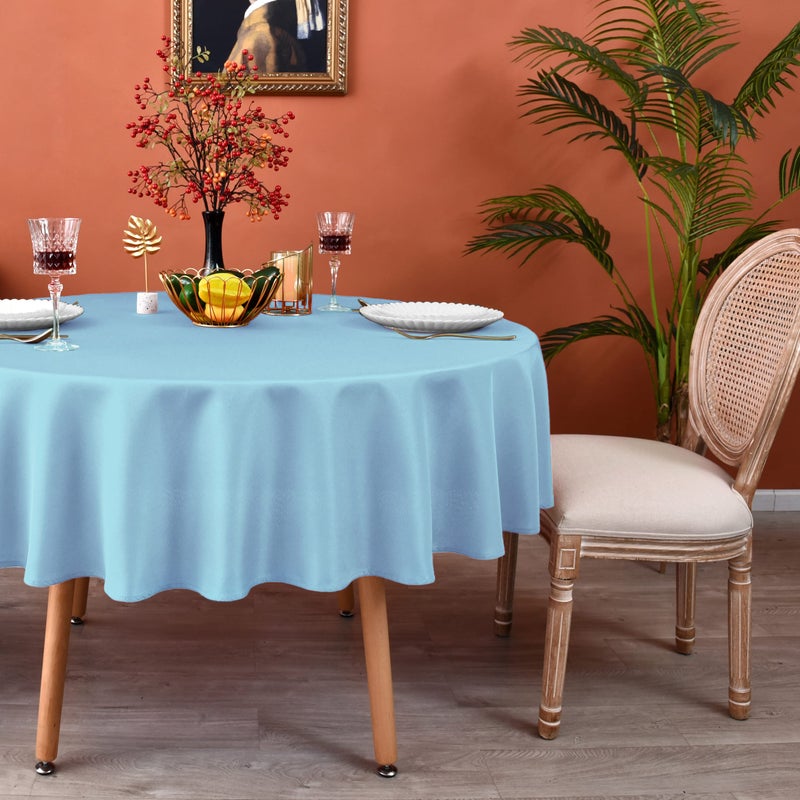 MEANMOY Baby Blue 210 GSM Water & Stain Resistant Round Tablecloth for Circle Table - Solid 60 Inch Table Cloth Cover in Wrinkle Free Durable Washable Polyester Fabric for Wedding  Party  Banquet - Image 2