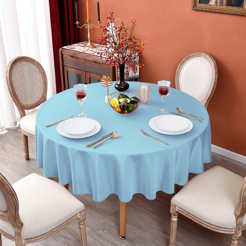 MEANMOY Baby Blue 210 GSM Water & Stain Resistant Round Tablecloth for Circle Table - Solid 60 Inch Table Cloth Cover in Wrinkle Free Durable Washable Polyester Fabric for Wedding  Party  Banquet - Image 5