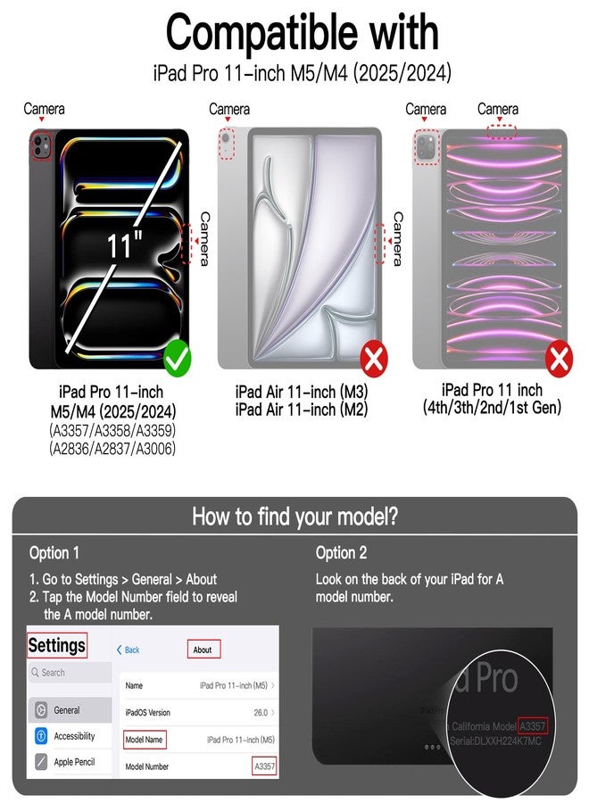 جي تيك جراب JETech المغناطيسي القابل للفصل لجهاز iPad Pro مقاس 11 بوصة M5/M4 (2025/2024) مع حامل قلم، وغطاء شفاف دوار قابل للإزالة، وحامل عمودي/أفقي مع شاشة مرتفعة للعرض (أسود) - Image 2