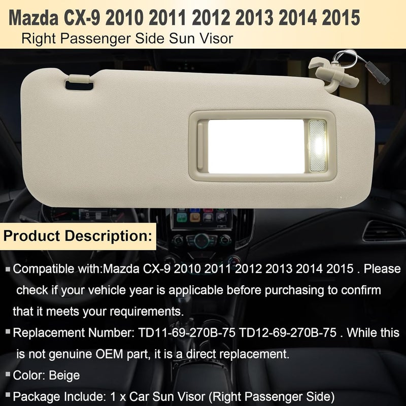 NHILES حاجب الشمس الأيمن للراكب من NHILES لسيارة مازدا CX-9 (2010-2015) - Image 2