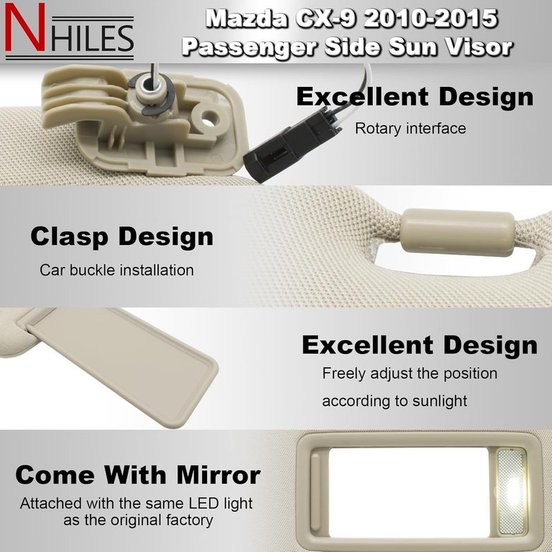 NHILES حاجب الشمس الأيمن للراكب من NHILES لسيارة مازدا CX-9 (2010-2015) - Image 4