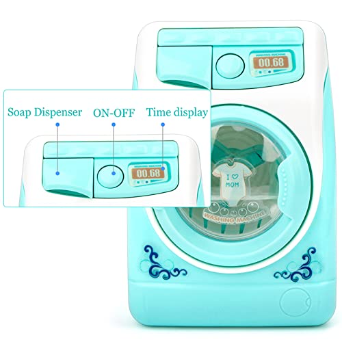 deAO Washing Machine Toy for Kids Dollhouse Furniture Pretend Play Household Appliance Realistic Sounds with Lights Laundry Play Set with Rotatable Roller for Boys Girls - Image 2