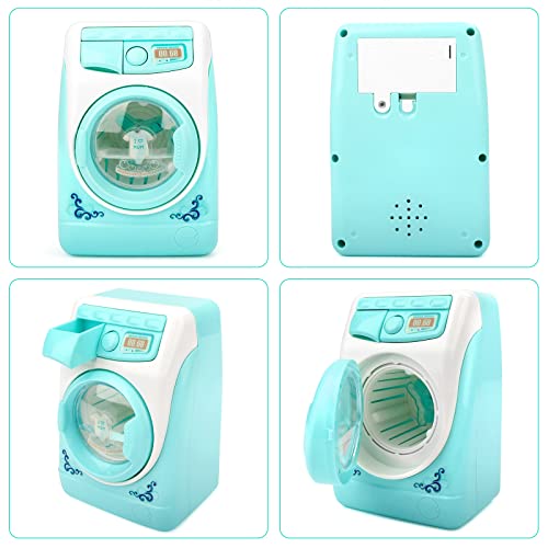 deAO Washing Machine Toy for Kids Dollhouse Furniture Pretend Play Household Appliance Realistic Sounds with Lights Laundry Play Set with Rotatable Roller for Boys Girls - Image 4