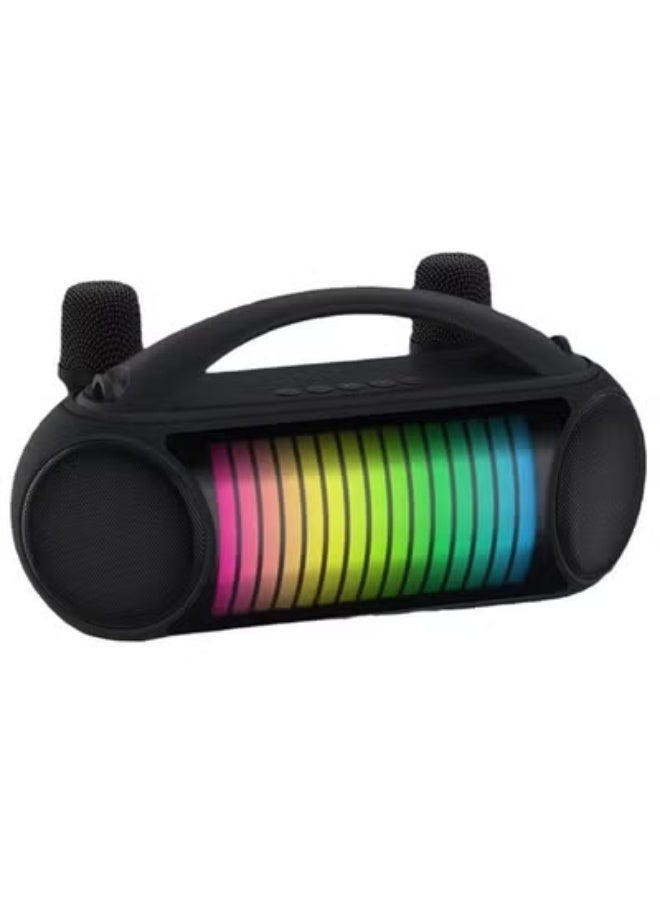 JAJEEK NR-222W Portable Outdoor Bluetooth Speaker with Dynamic Lights & 2 Wireless Microphones – High-Power Loudspeaker with Clear Sound, FM Radio, USB/TF Support, Karaoke & Party Speaker – Black - Image 1