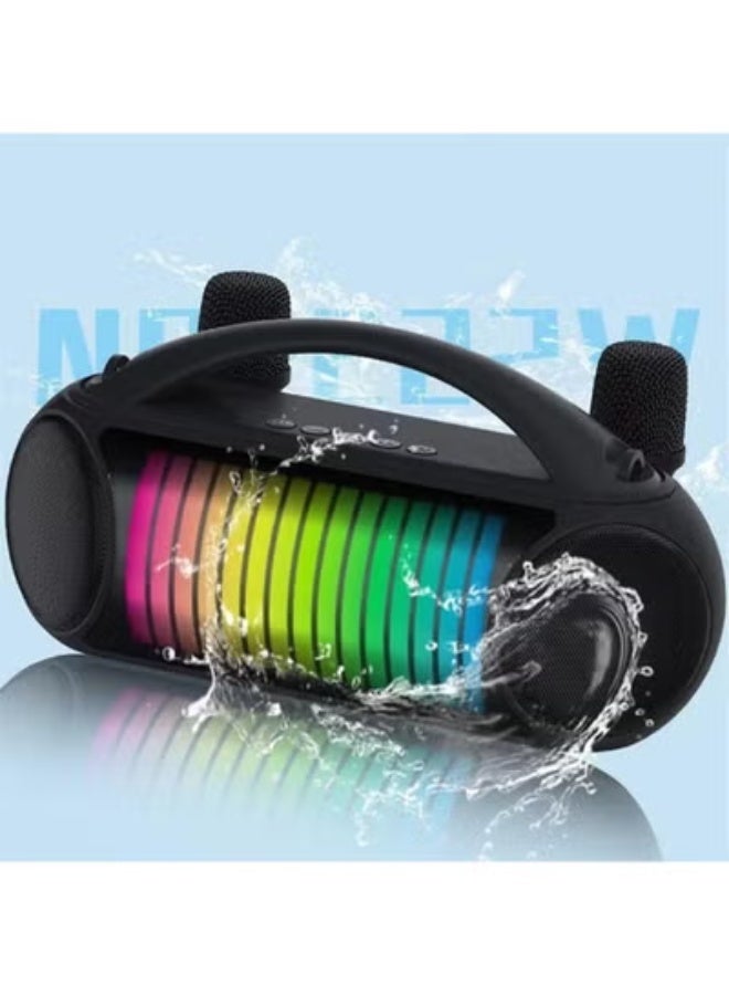 JAJEEK NR-222W Portable Outdoor Bluetooth Speaker with Dynamic Lights & 2 Wireless Microphones – High-Power Loudspeaker with Clear Sound, FM Radio, USB/TF Support, Karaoke & Party Speaker – Black - Image 3