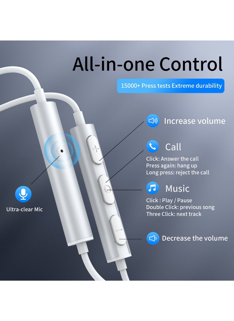 Dawlink Half In-Ear Wired Earphones with Lightning Connector, Magnetic Earbuds with Mic & Volume Control, Compatible with iPhone 14/13/12/11/SE/XR/X/8/7, Noise Isolating, 1.2M Cable – White