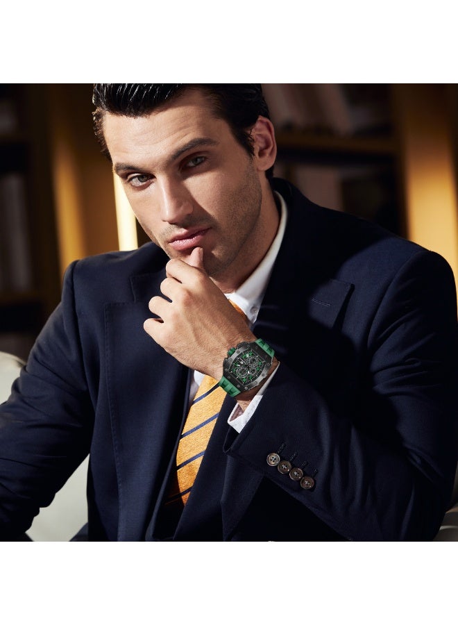 TSAR BOMBA تسار بومبا ساعات الرجال الفاخرة مربع الرجال ساعة كرونوغراف 50M الماء زجاج الياقوت اليابان حركة الكوارتز TMI VK67 حزام السيليكون كلاسيكي Tonneau تصميم تقويم مضيئ ساعات المعصم - Image 2