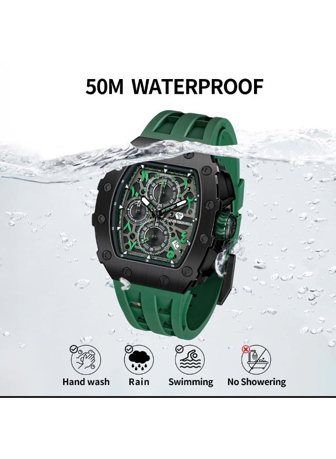 TSAR BOMBA تسار بومبا ساعات الرجال الفاخرة مربع الرجال ساعة كرونوغراف 50M الماء زجاج الياقوت اليابان حركة الكوارتز TMI VK67 حزام السيليكون كلاسيكي Tonneau تصميم تقويم مضيئ ساعات المعصم - Image 4