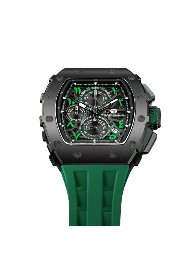 TSAR BOMBA تسار بومبا ساعات الرجال الفاخرة مربع الرجال ساعة كرونوغراف 50M الماء زجاج الياقوت اليابان حركة الكوارتز TMI VK67 حزام السيليكون كلاسيكي Tonneau تصميم تقويم مضيئ ساعات المعصم - Image 3