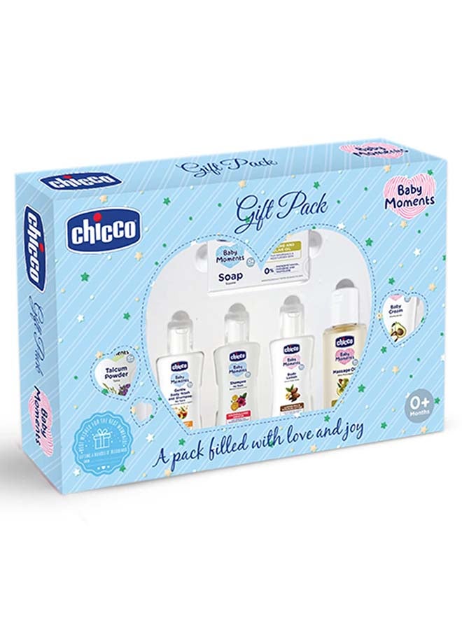 Chicco مجموعة العناية بالرضع (أزرق) صابون متوسط 75 جرام + غسول 50 مل + لوشن 50 مل + بودرة 75 جرام + كريم للأطفال 50 جرام + شامبو 50 مل + زيت تدليك 50 مل - Image 1