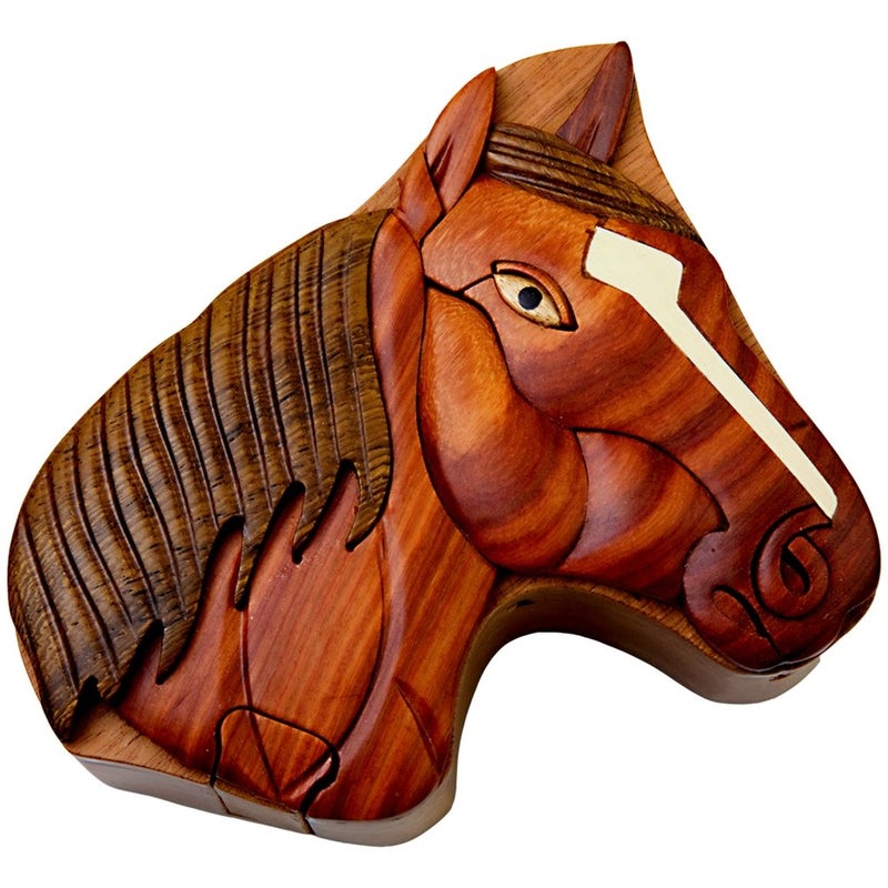 The Handcrafted Horse - All Natural Wood Intarsia Puzzle Box - Handcrafted with Secret Compartment - Image 2