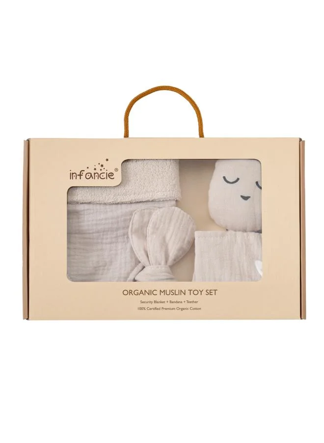 Luna & Lily 3-Piece Plush Head Toy, Textured Bib and Wooden Teether Loop Set