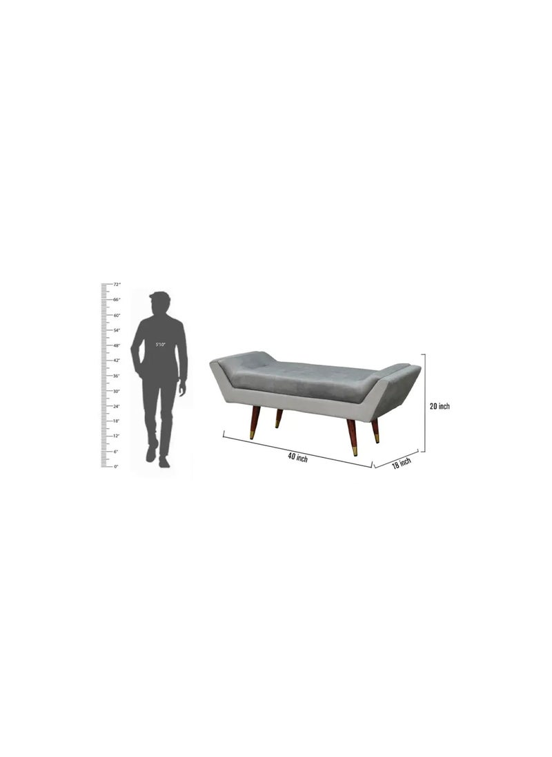 ROYALOAK Royaloak Ottoman Bench | Grey Velvet Fabric And Wooden Legs | Ottoman Bench for Living Room & Bed Room | 200 Kgs Maximum Weight Bearing Capacity | Rectangular Shape | Sturdy Legs 