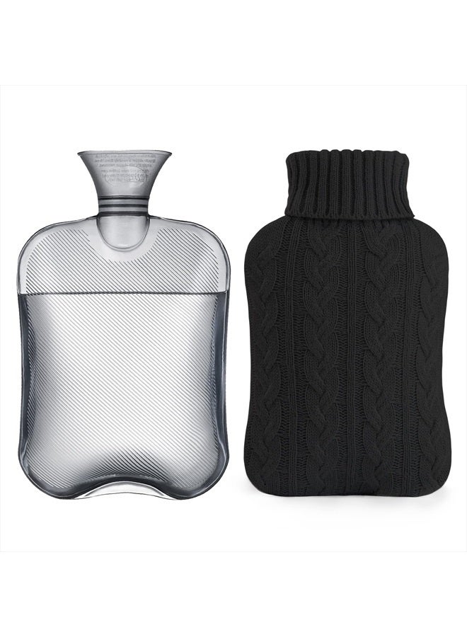 samply Hot Water Bottle with Knitted Cover, 2L Hot Water Bag for Hot and Cold Compress, Hand Feet Warmer, Ideal for Menstrual Cramps, Neck and Shoulder Pain Relief,Black - Image 1