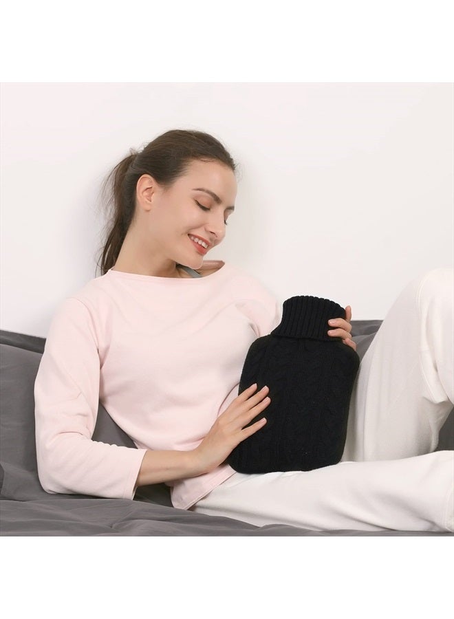 samply Hot Water Bottle with Knitted Cover, 2L Hot Water Bag for Hot and Cold Compress, Hand Feet Warmer, Ideal for Menstrual Cramps, Neck and Shoulder Pain Relief,Black - Image 2