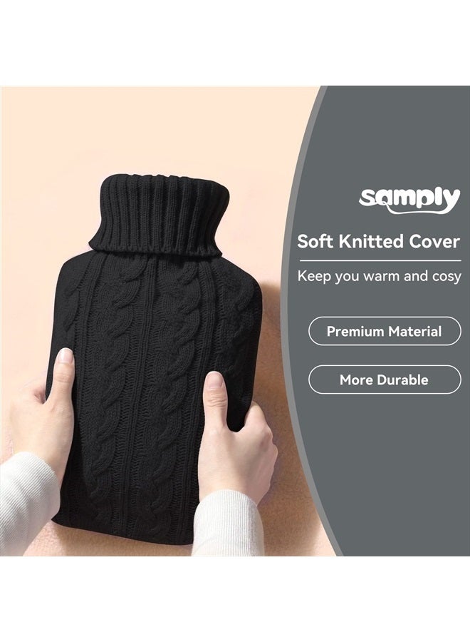 samply Hot Water Bottle with Knitted Cover, 2L Hot Water Bag for Hot and Cold Compress, Hand Feet Warmer, Ideal for Menstrual Cramps, Neck and Shoulder Pain Relief,Black - Image 4