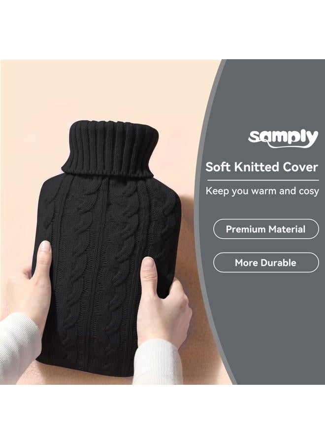 samply Transparent Hot Water Bottle- 2 Liter Water Bag with Knitted Cover, Black - Image 4