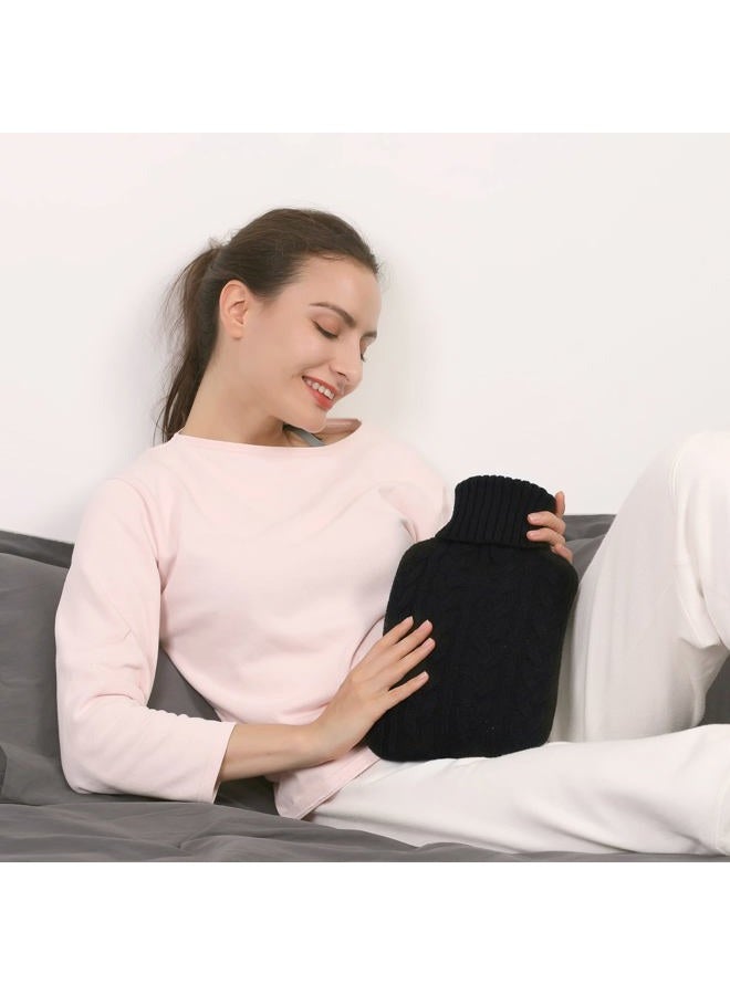samply Transparent Hot Water Bottle- 2 Liter Water Bag with Knitted Cover, Black - Image 2